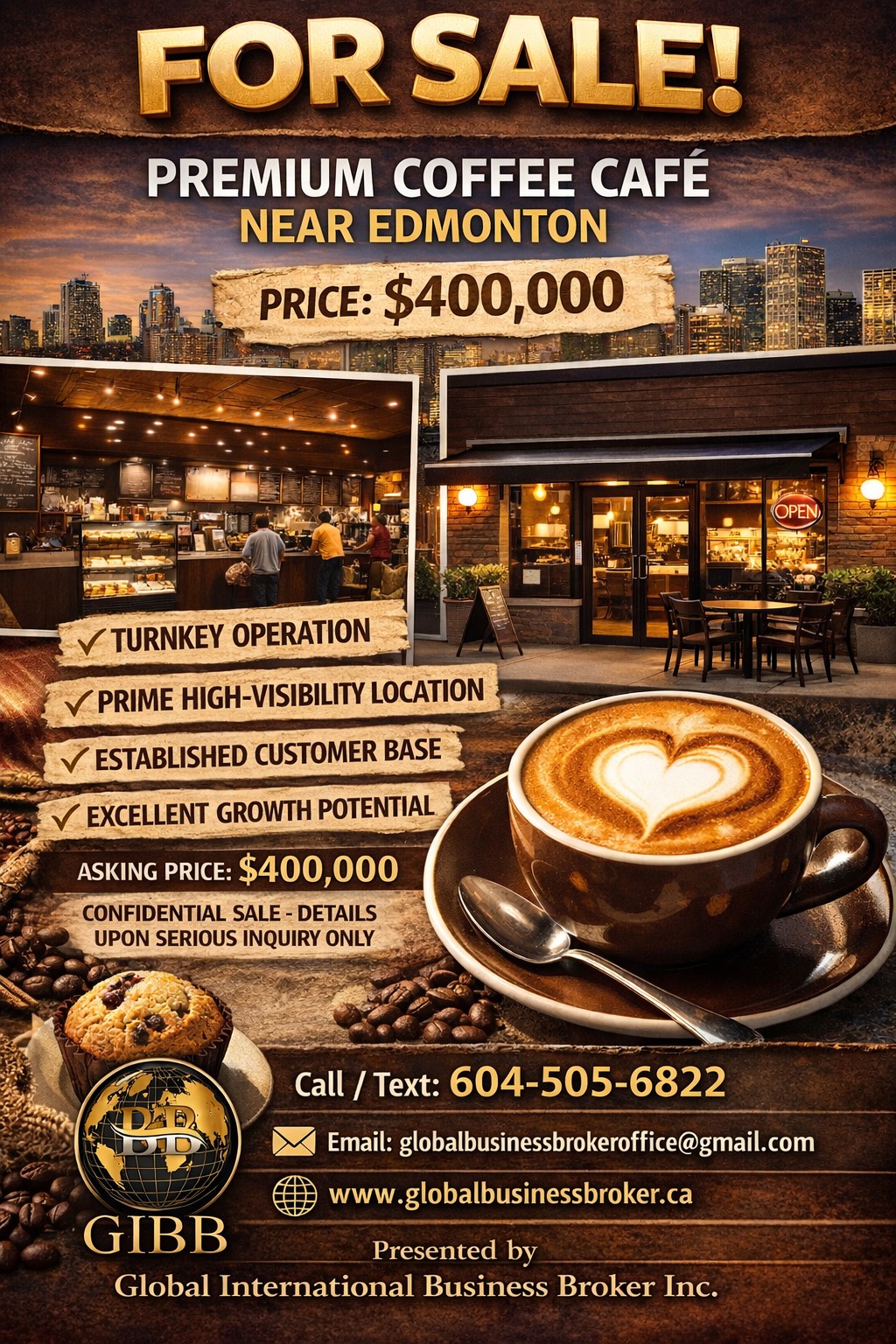 PREMIUM COFFEE CAFE FOR SALE – NEAR EDMONTON